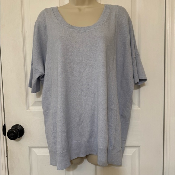 NWT Lafayette 148 New York Blue Cotton Knit Short Sleeve Sweater XS - Picture 3 of 5